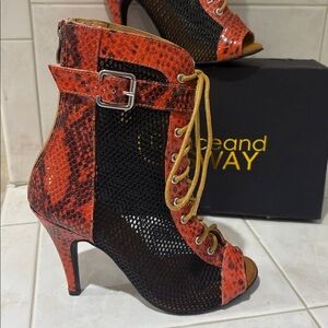 Dance and Sway Fashion Orange and Black “YXZJ” Stiletto Dance Shoes. NWT